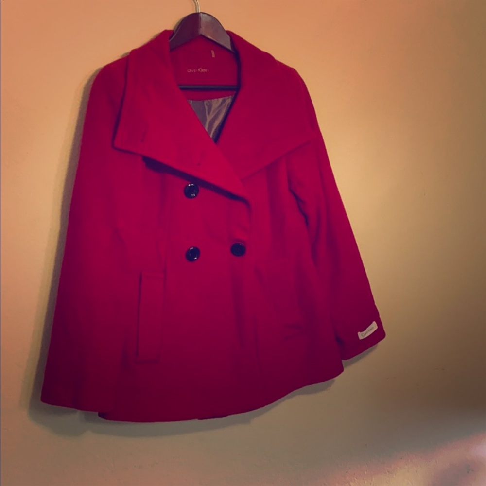 Red Calvin Klein Pea Coat